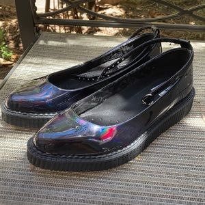 T.U.K. Black Hologram Pointed Ballet Creeper